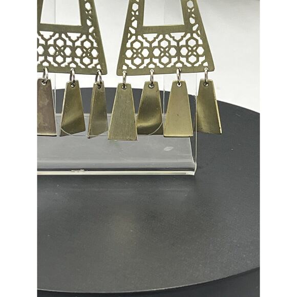 Kendra Scott Kase Gold Plated Geometric Filigree Pattern Fringe Dangle Earrings - Picture 5 of 14